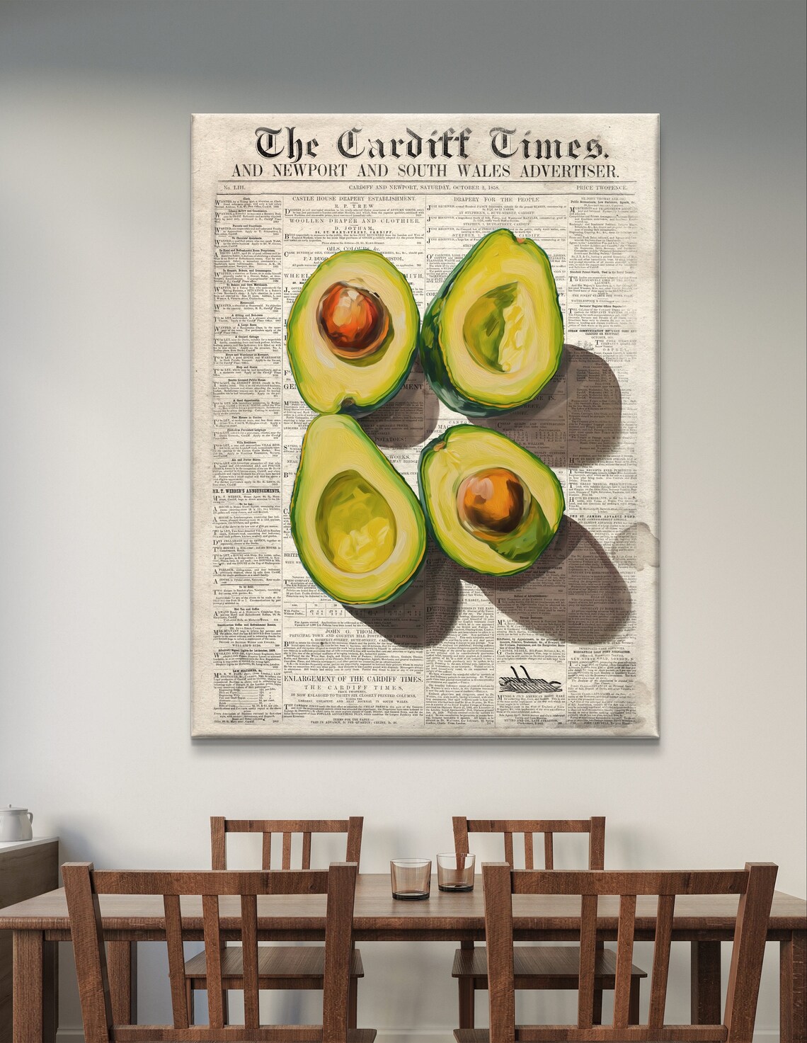 Avocado Newspaper Art Unique Kitchen Wall Decor Vintage Food Vibrant Culinary Artwork Rustic Farmhouse Style - Image 5