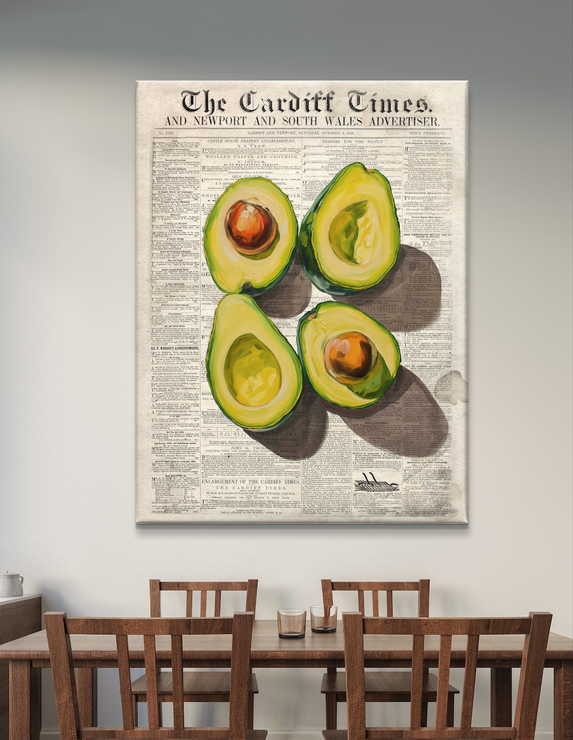 Halved Avocados on Vintage Cardiff Times Newspaper Art Kitchen Poster - Image 5