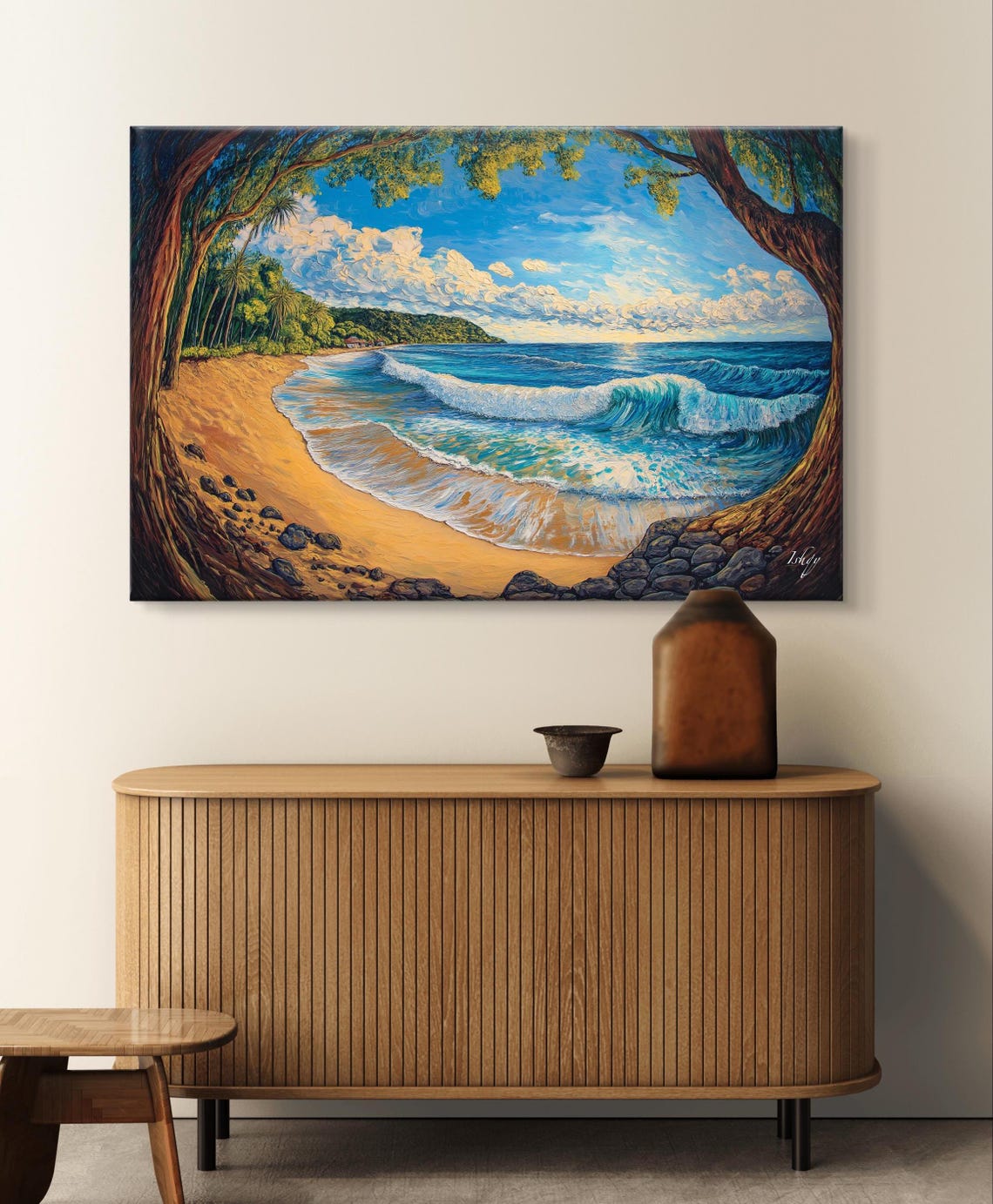 Tropical Beach Through a Tree Arch with Turquoise Wave Poster - Image 5
