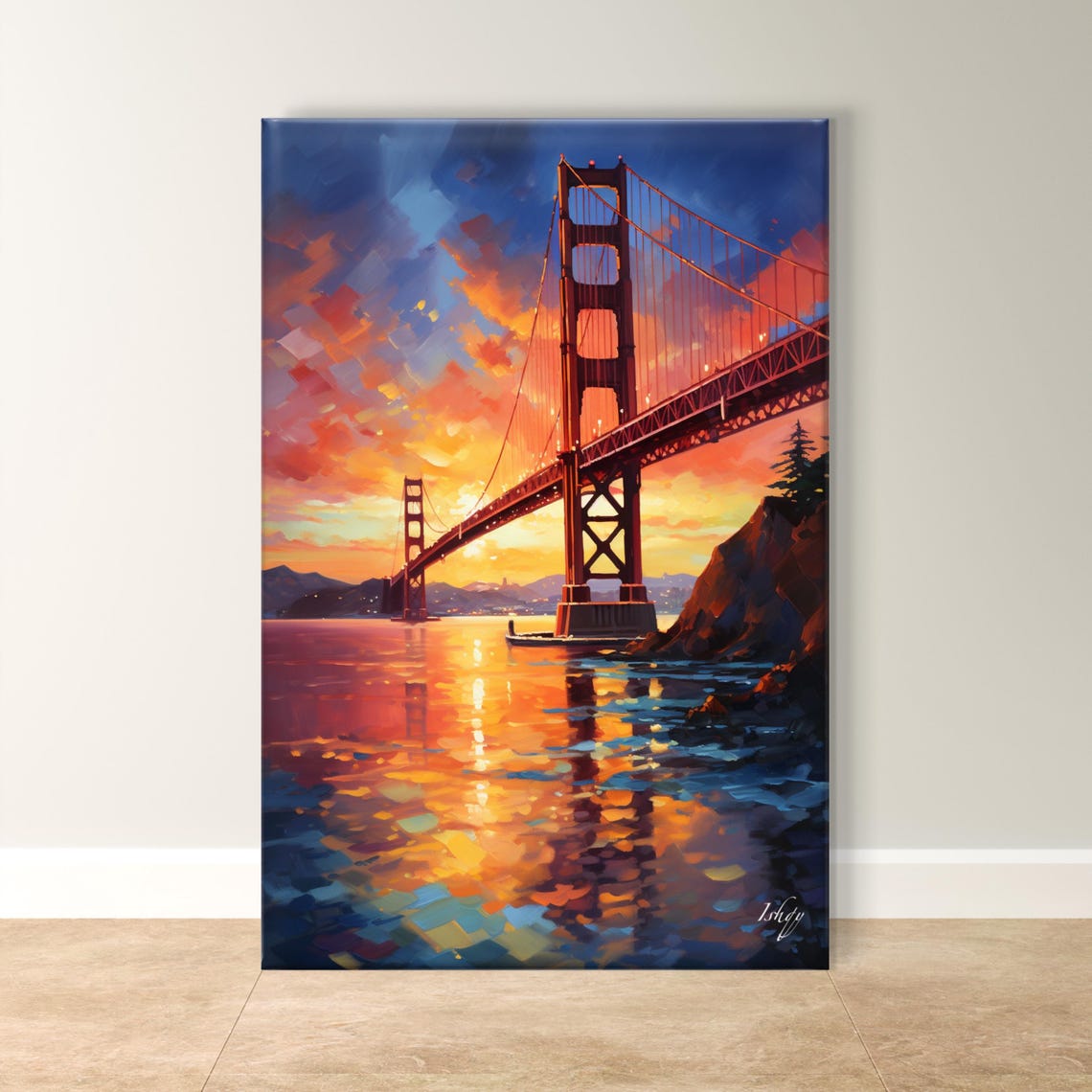 Golden Gate Bridge at Sunset Over San Francisco Bay Art Poster