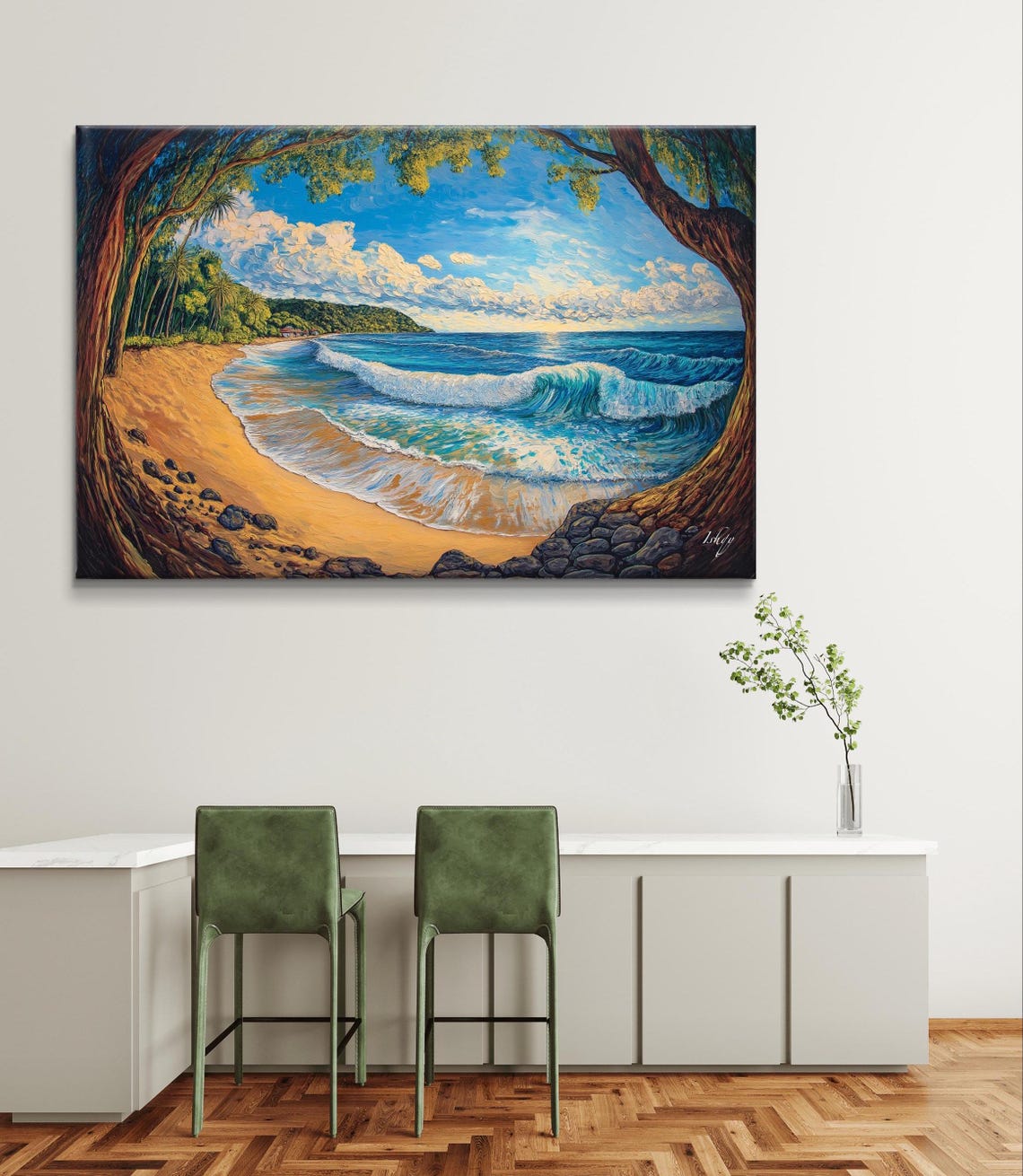Tropical Beach Through a Tree Arch with Turquoise Wave Poster - Image 7
