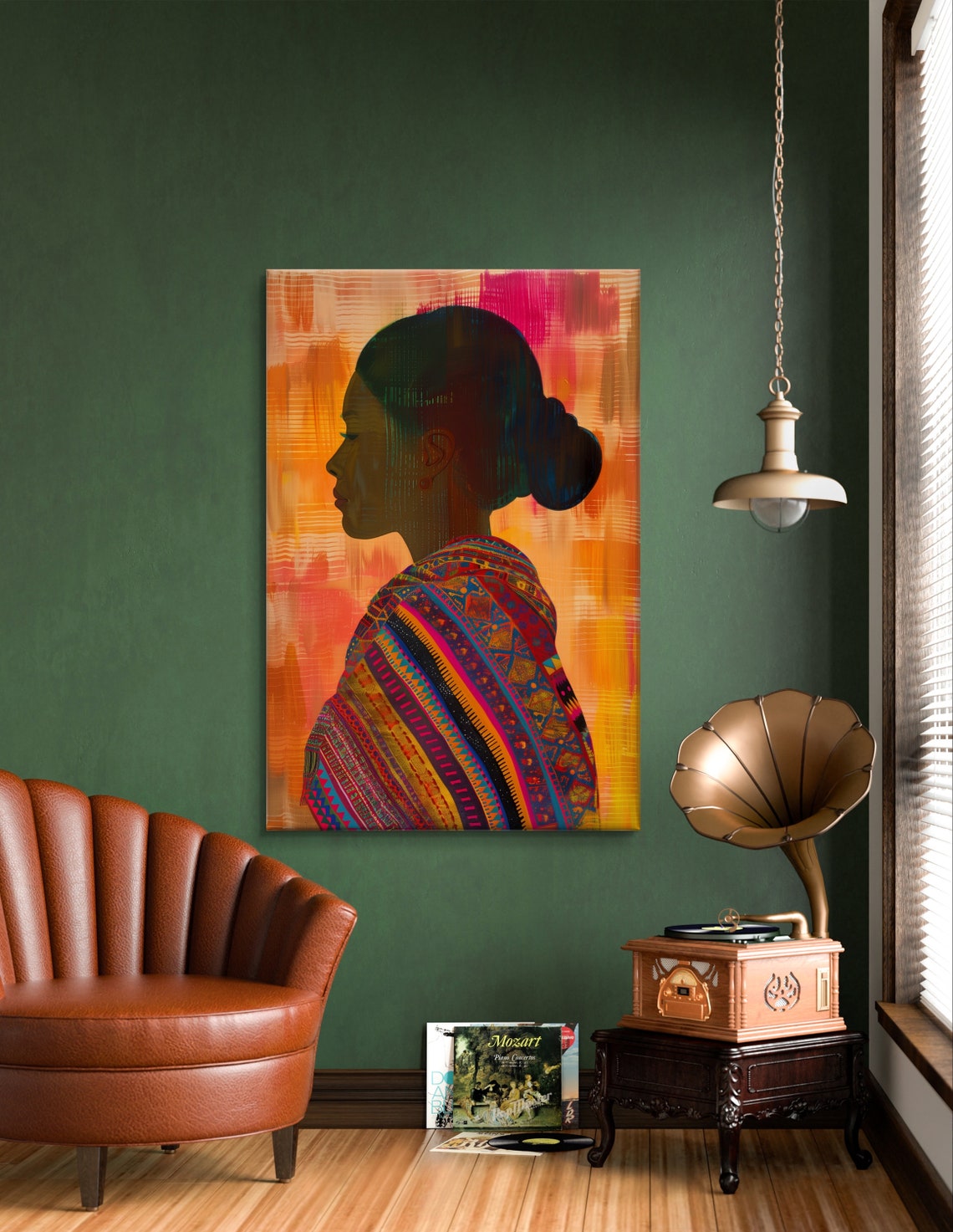 Guatemalan Woman Silhouette Colorful Woven Textile Portrait Poster - Image 6