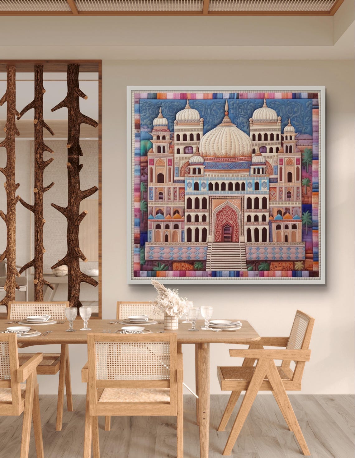 Mughal Domed Palace Patchwork Quilt Style Folk Indian Art Poster - Image 3
