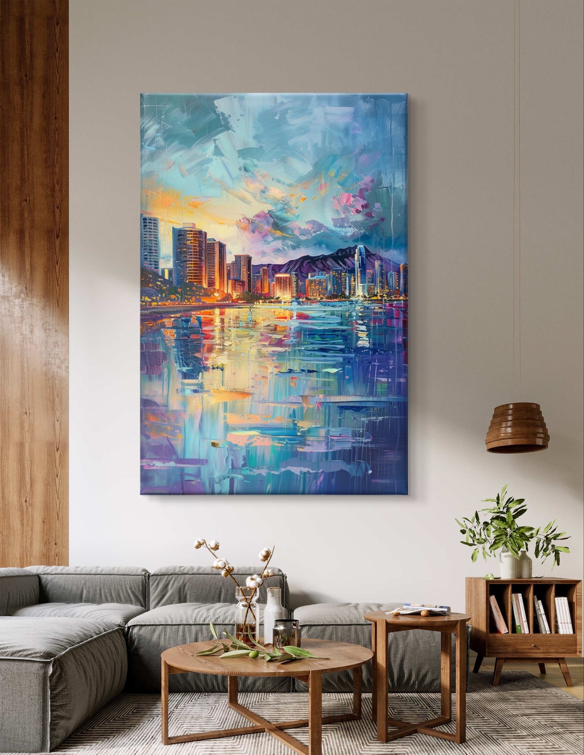 Honolulu Hawaii Skyline Diamond Head Ocean Sunset Reflection Poster - Image 3