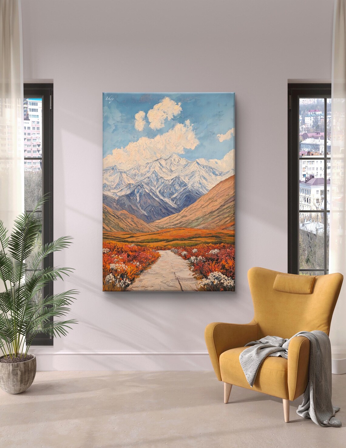 Snowy Mountain Peak Fiery Autumn Meadow Wildflower Path Poster - Image 7