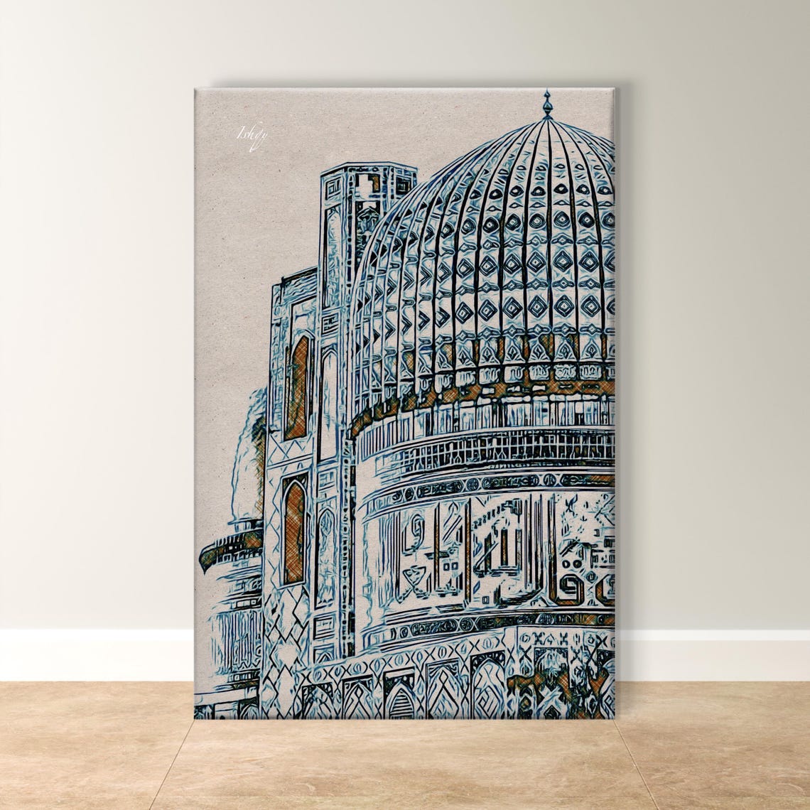 Samarkand Mosque Blue Ink Architectural Line Art Decor Poster
