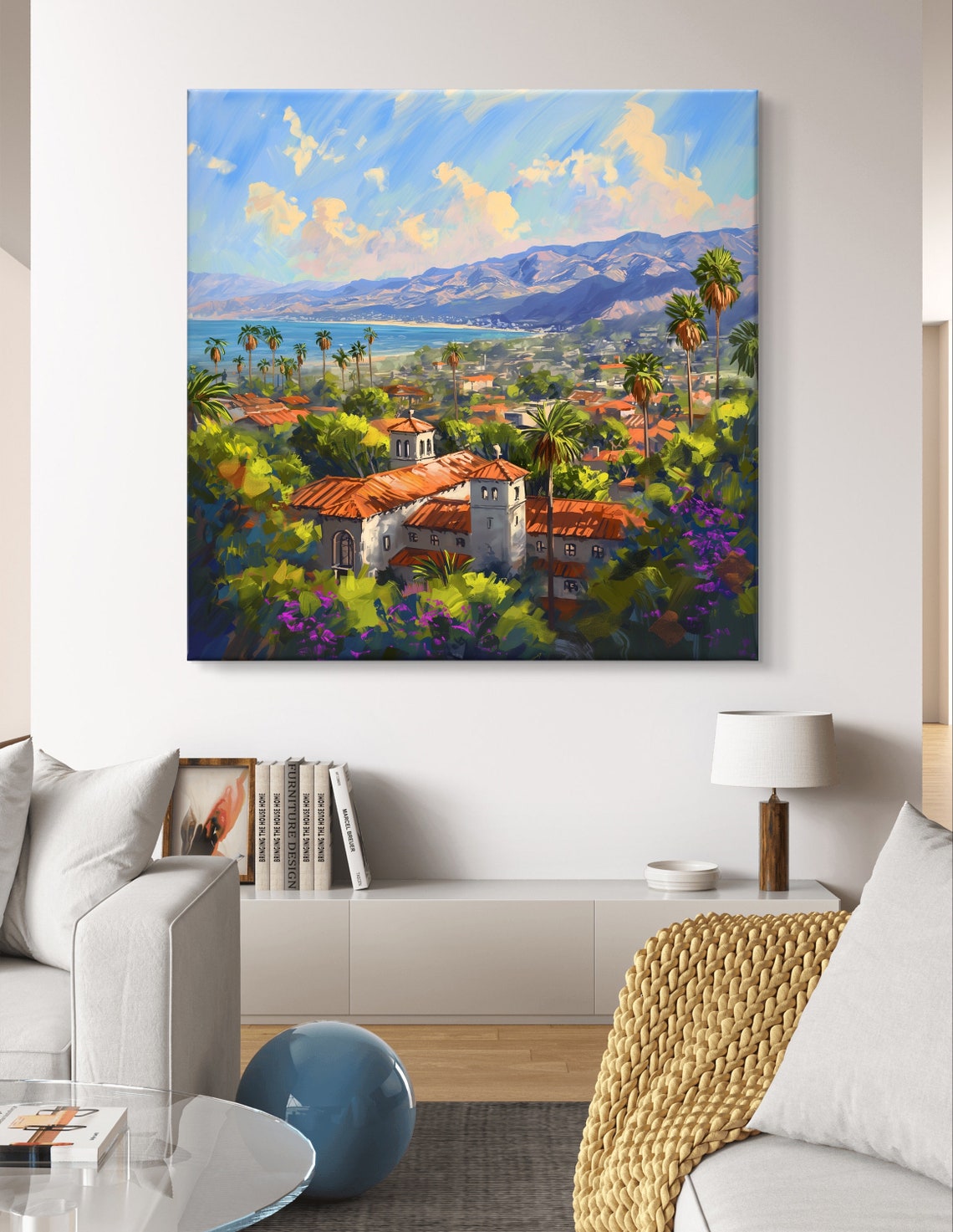 Santa Barbara Coastal City Palms and Mountains Daytime View Poster - Image 6