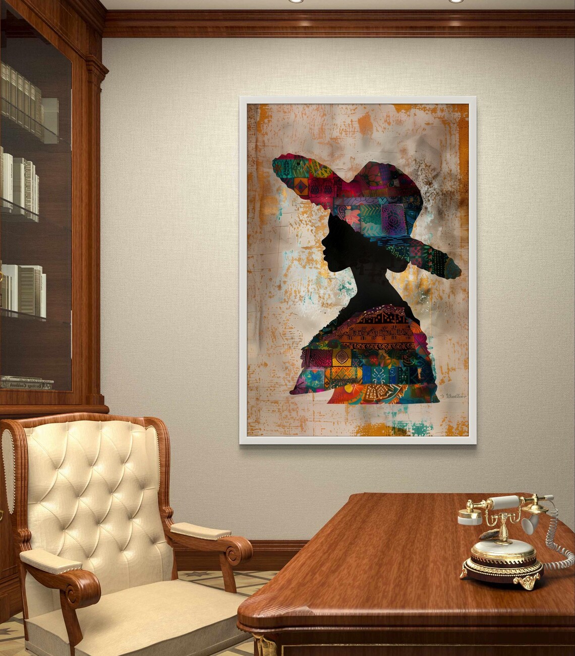 Panama Woman Patchwork Silhouette Sombrero Cultural Portrait Poster - Image 3