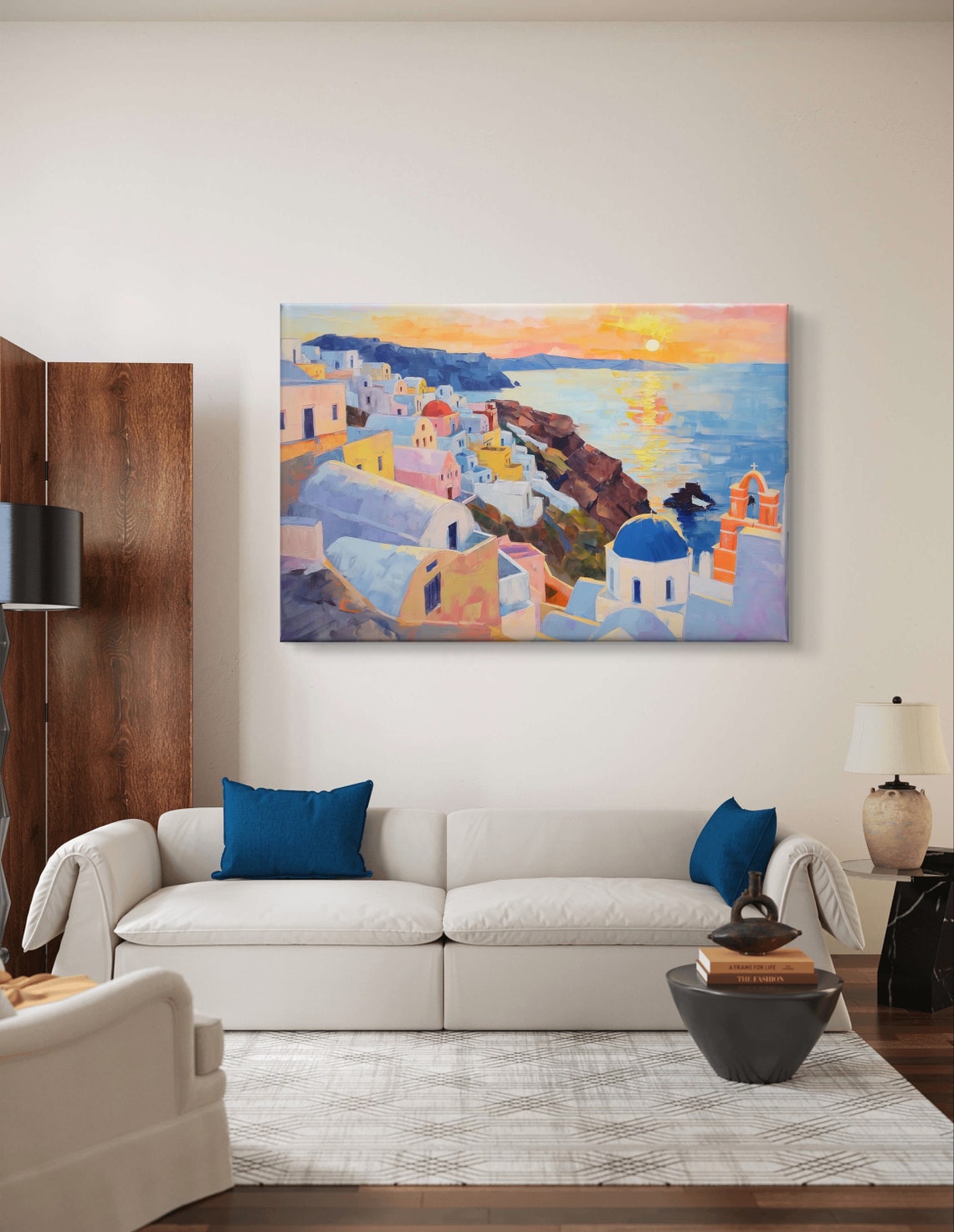 Santorini Greece Sunset Caldera Blue Domes Coastal Scene Art Poster - Image 4