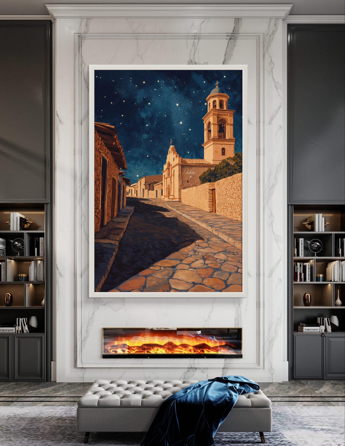 Real de Catorce Starry Night Cobblestone Mission Church Poster - Image 3