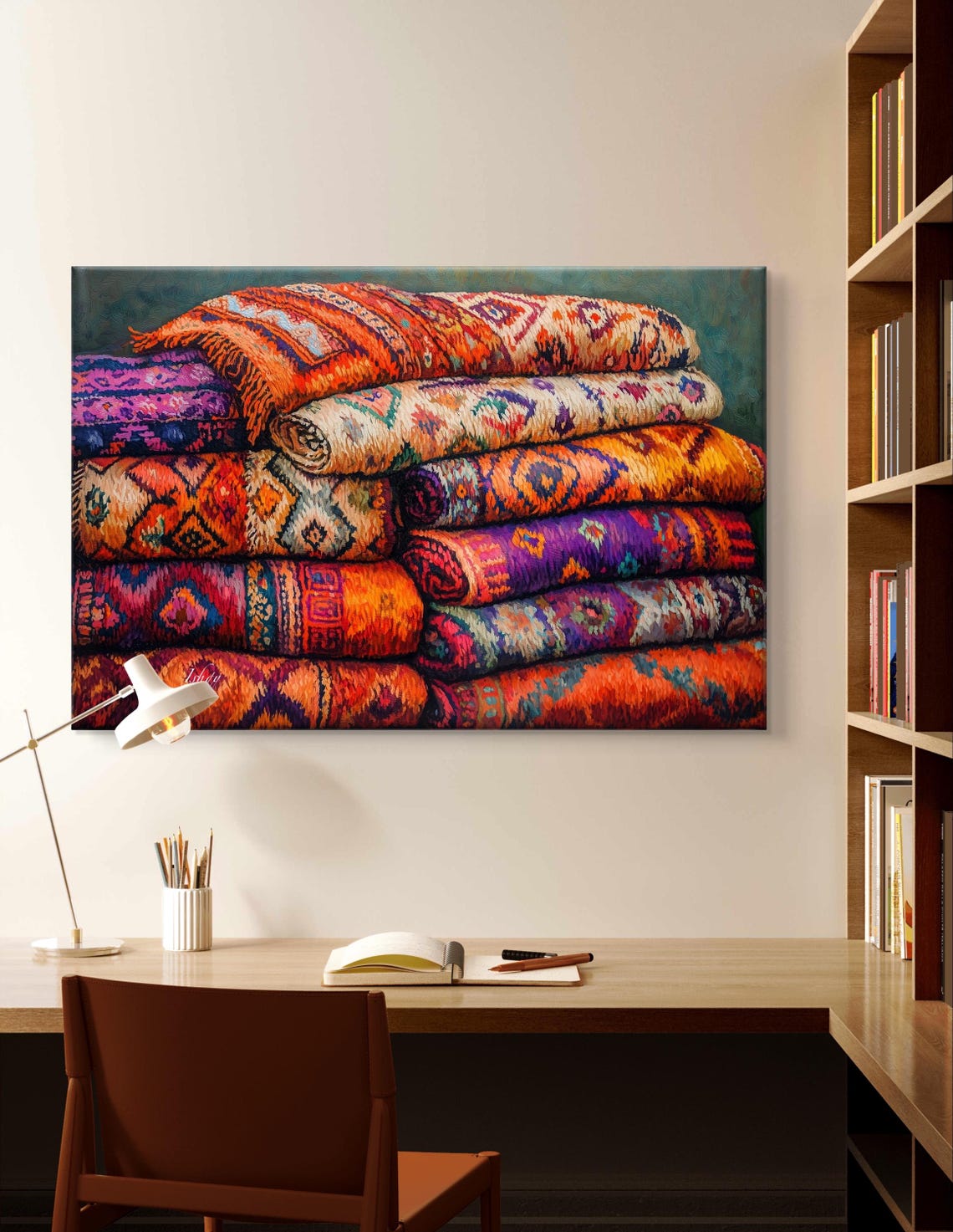 Colorful Stacked Woven Blankets Mexican Textile Pattern Poster - Image 7