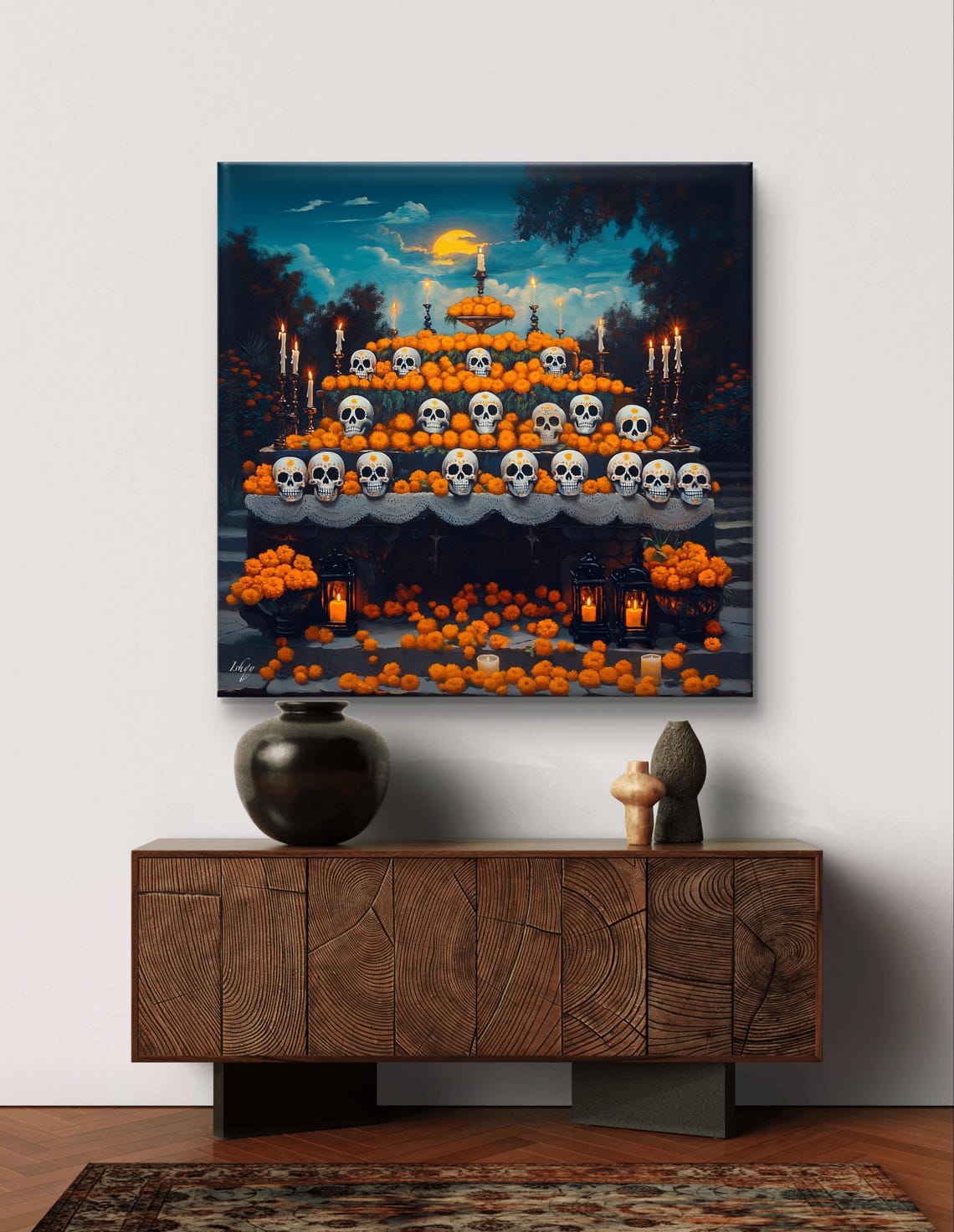 Dia de los Muertos Ofrenda Marigold Night Candlelight Poster - Image 6