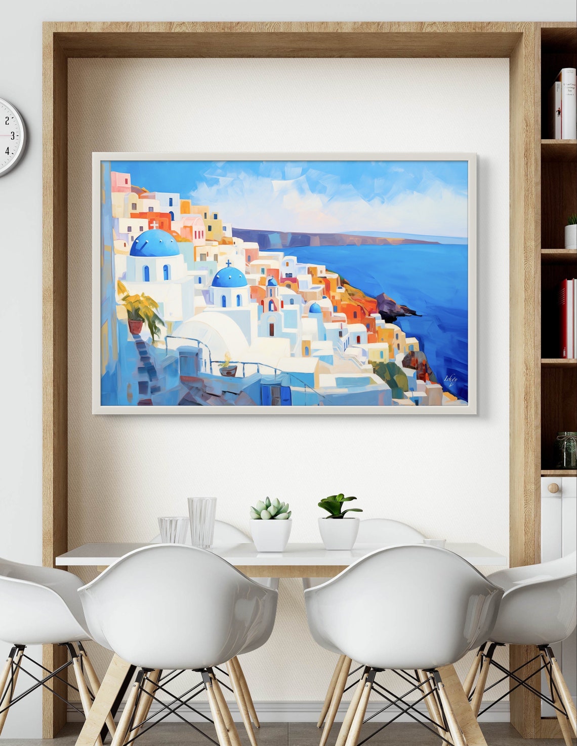 Santorini Blue Dome Churches Over the Aegean Sea Painting Poster - Image 2