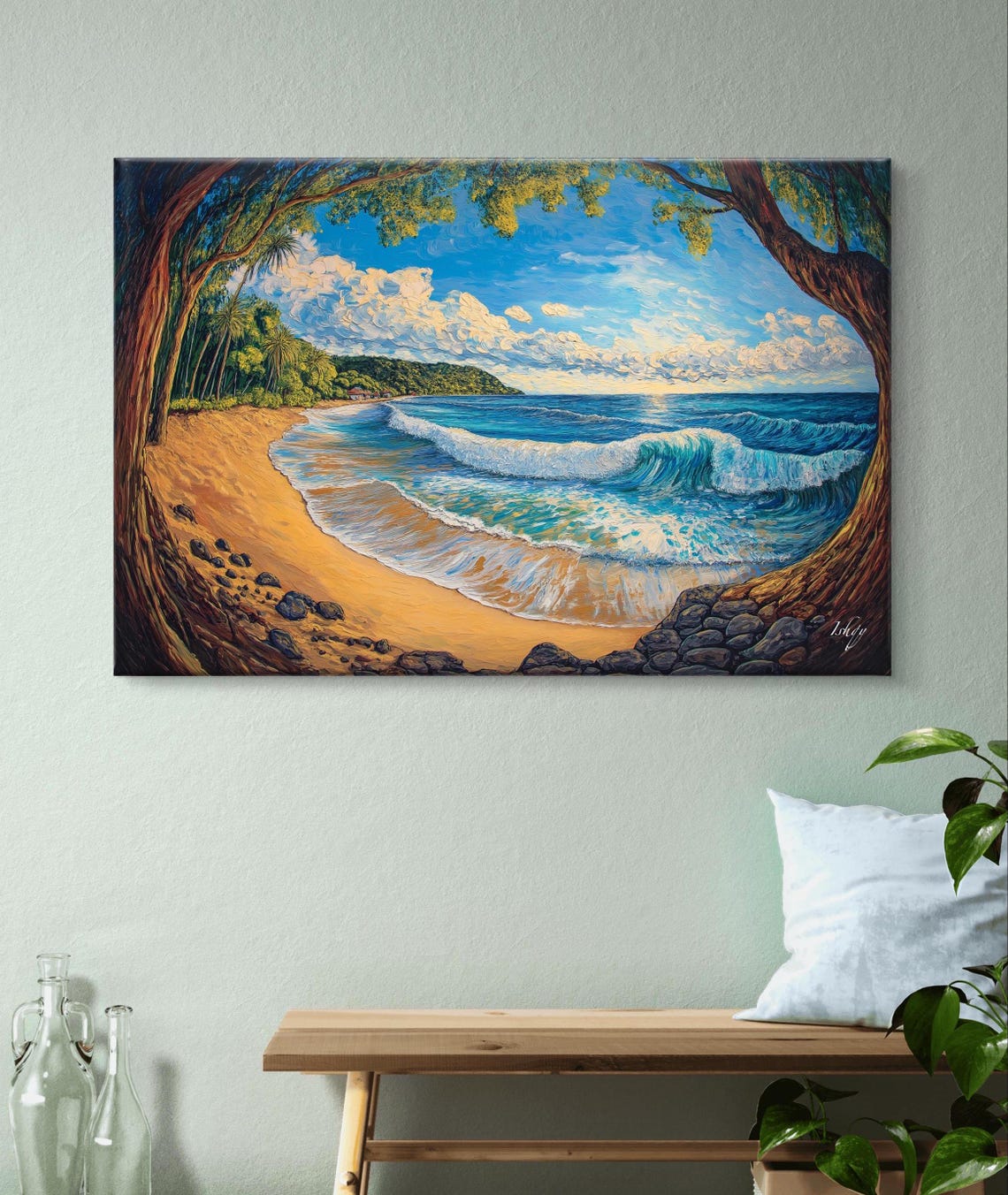Tropical Beach Through a Tree Arch with Turquoise Wave Poster - Image 4
