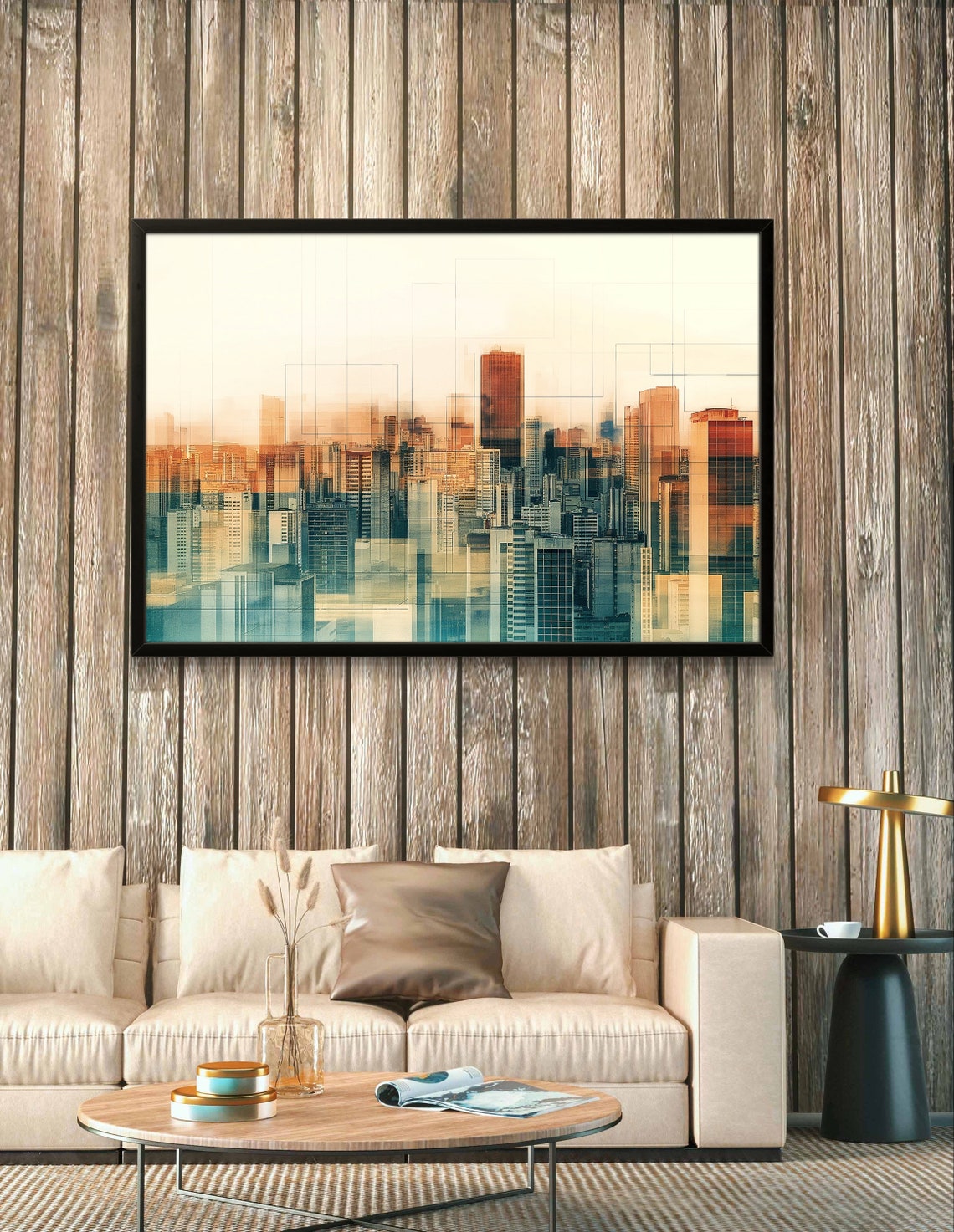 Sao Paulo Skyline in Warm Abstract Golden Modern Cityscape Poster - Image 2