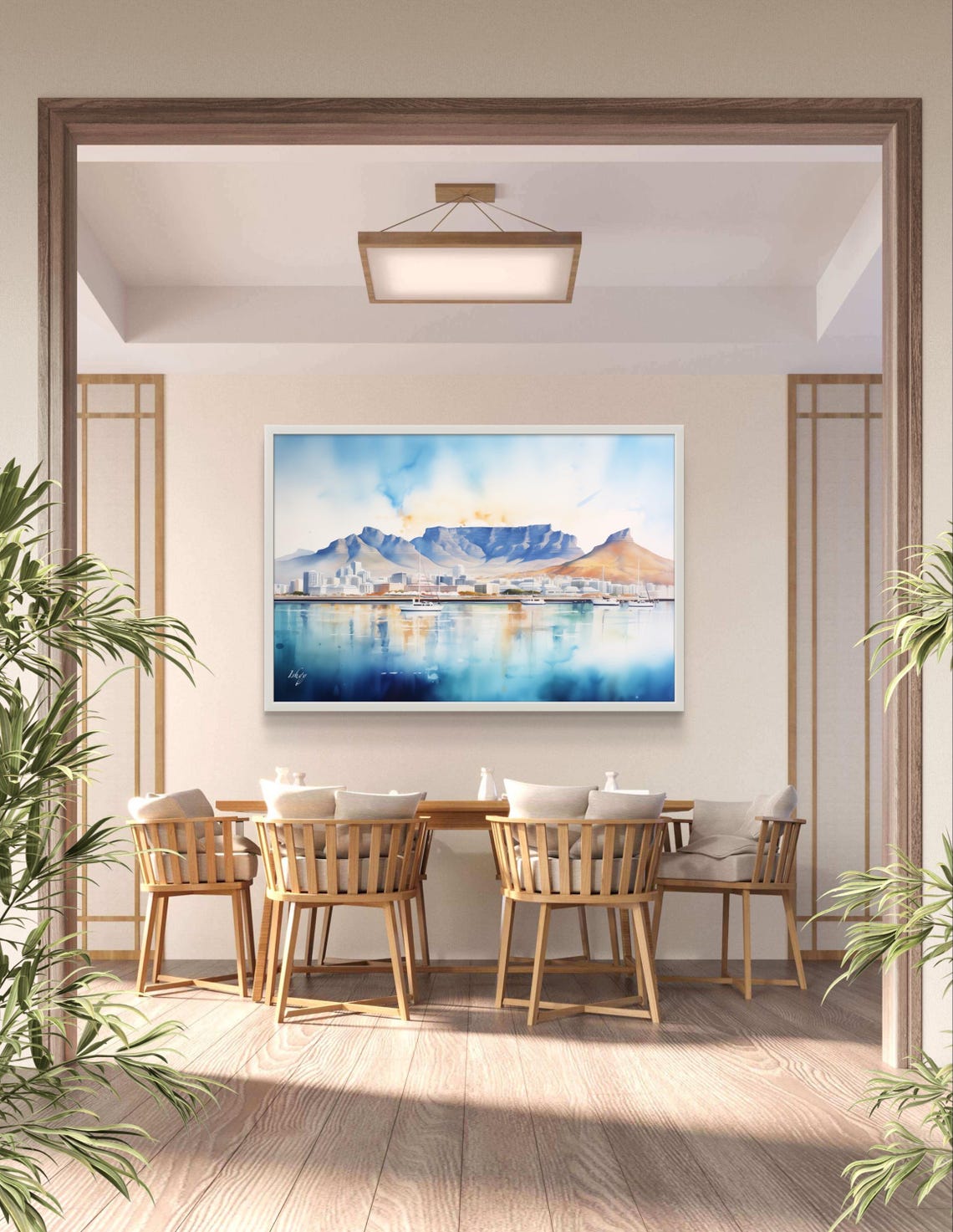 Cape Town Table Mountain and Harbor Sailboats Watercolor Poster - Image 3