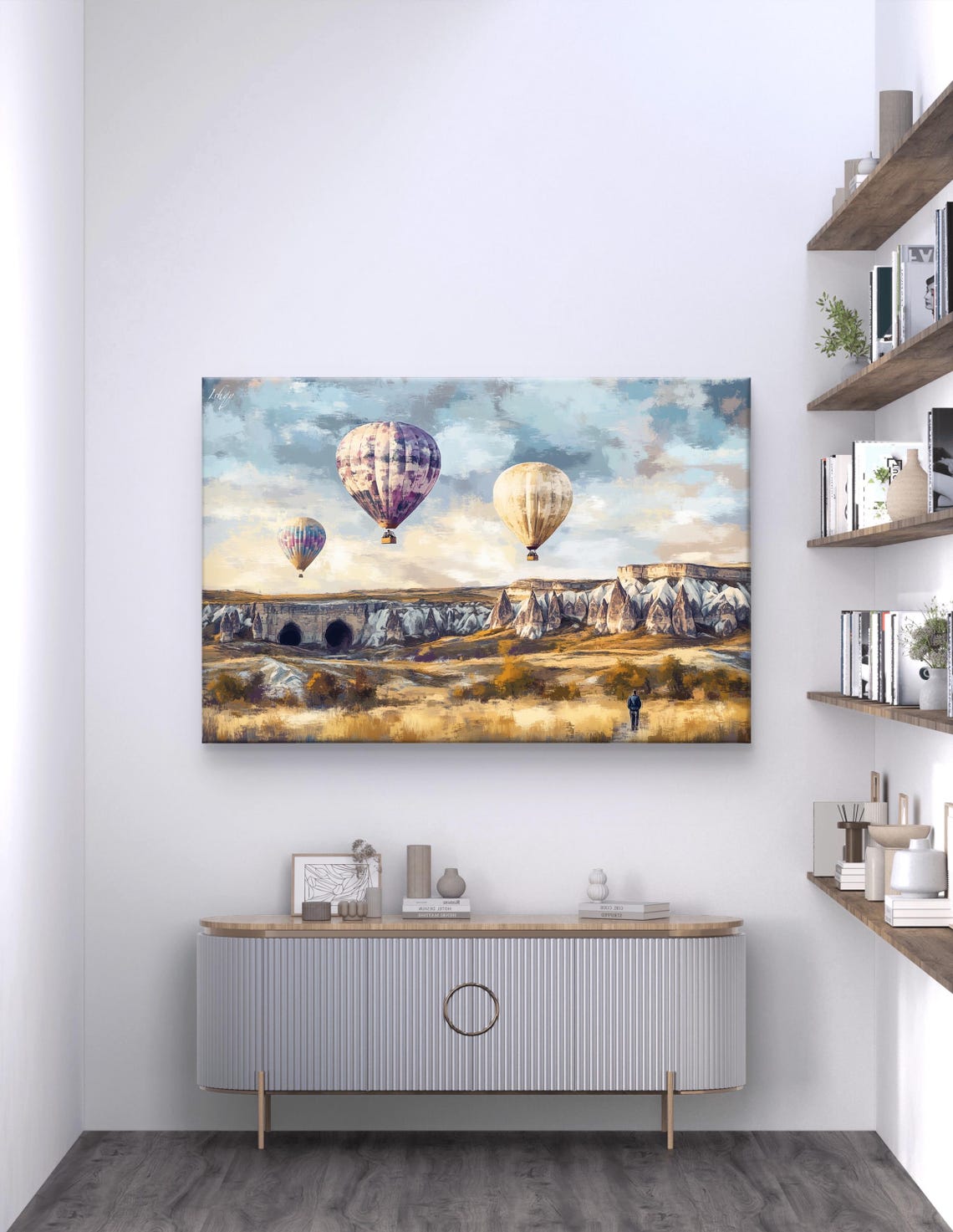Cappadocia Hot Air Balloons Drifting Over Rock Valley Landscape Poster - Image 6