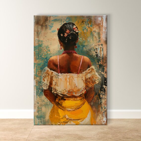 Brazilian Woman in White Lace Off-Shoulder Blouse Oil Art Poster