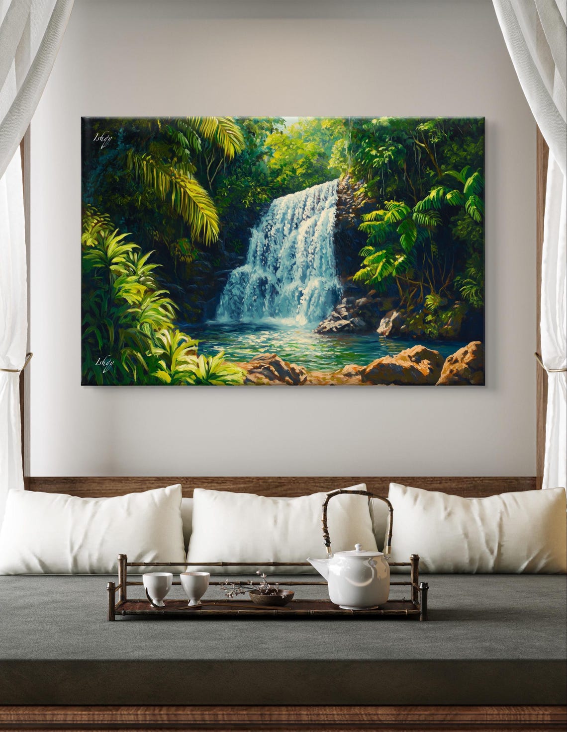 La Mina Waterfall Sunlit Cascade in Tropical Forest Art Poster - Image 6