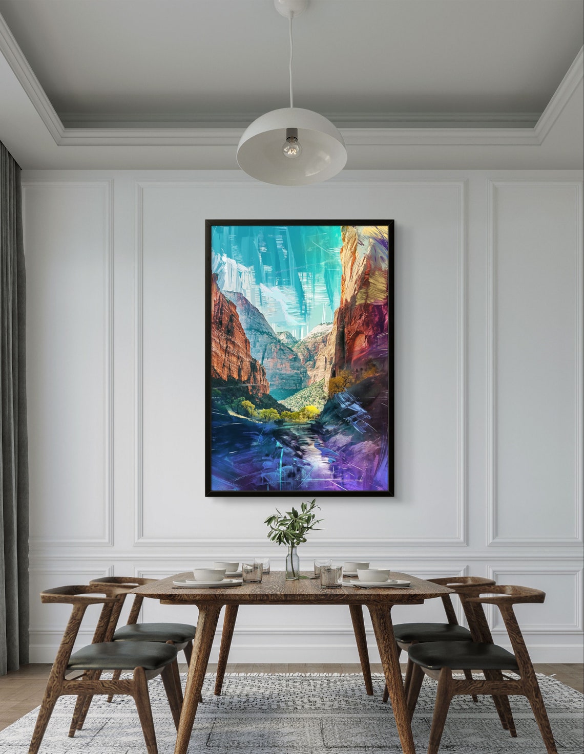 Zion National Park Canyon Cliffs Turquoise Sky Landscape Art Poster - Image 3