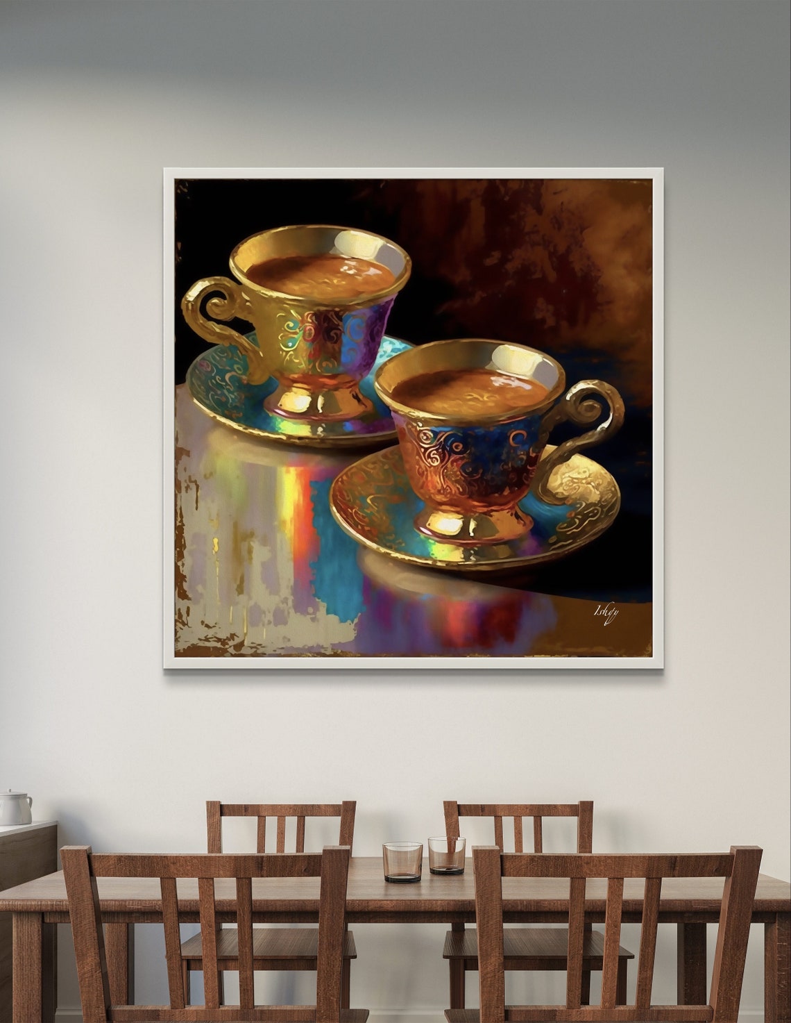 Two Golden Ornate Turkish Tea Cups Still Life Art Decor Poster - Image 4