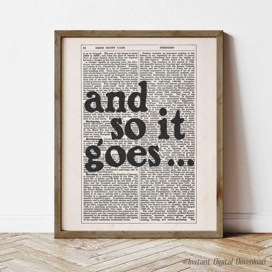 And So It Goes, Kurt Vonnegut Quote Wall Art Print