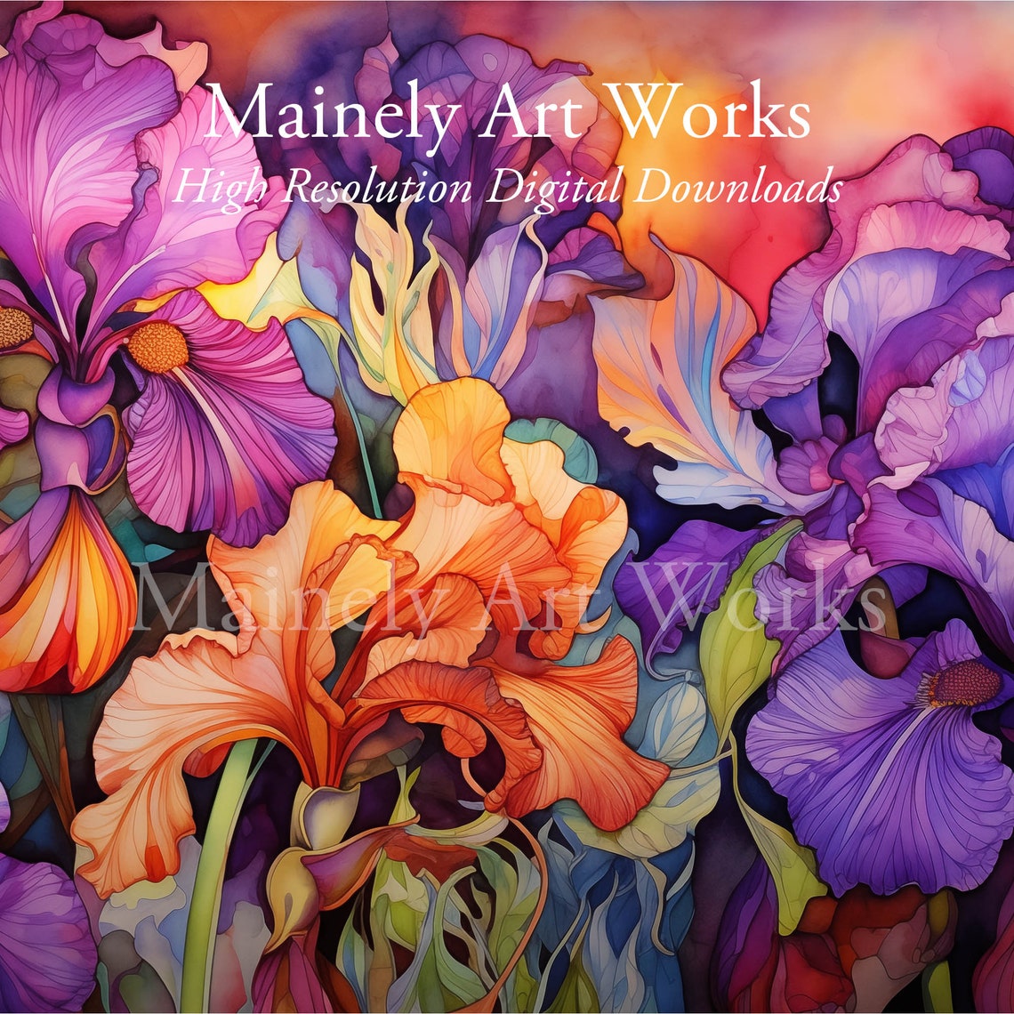 Iris Flowers For Frame Tv Painting Of Irises Of Frame Tv Floral Watercolor Decor Vibrant Purple Irises Tv Art - Image 3