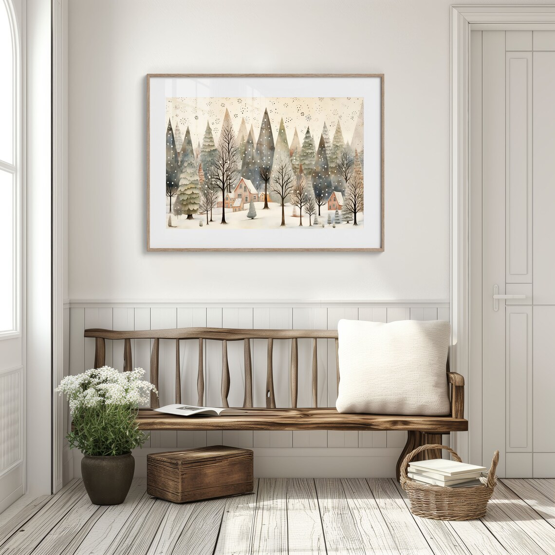 Farmhouse Folk Art Landscape, Woodland Farm Poster - Image 3