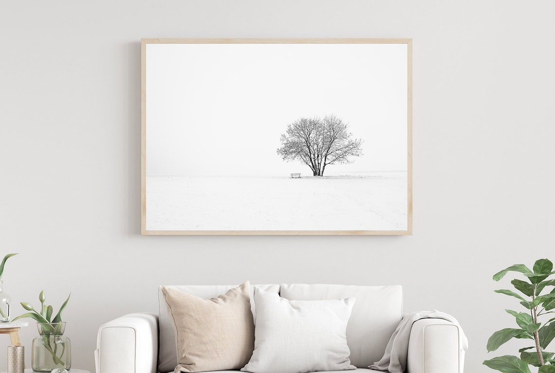 Lone Bare Tree In Vast Snowy Field Minimalist Winter Photo Poster - Image 4