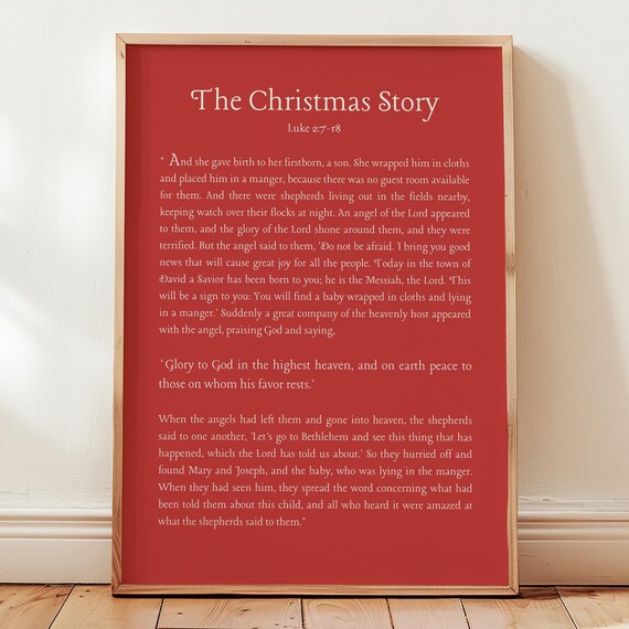 The Christmas Story Luke 2 Red Nativity Scripture Text Poster