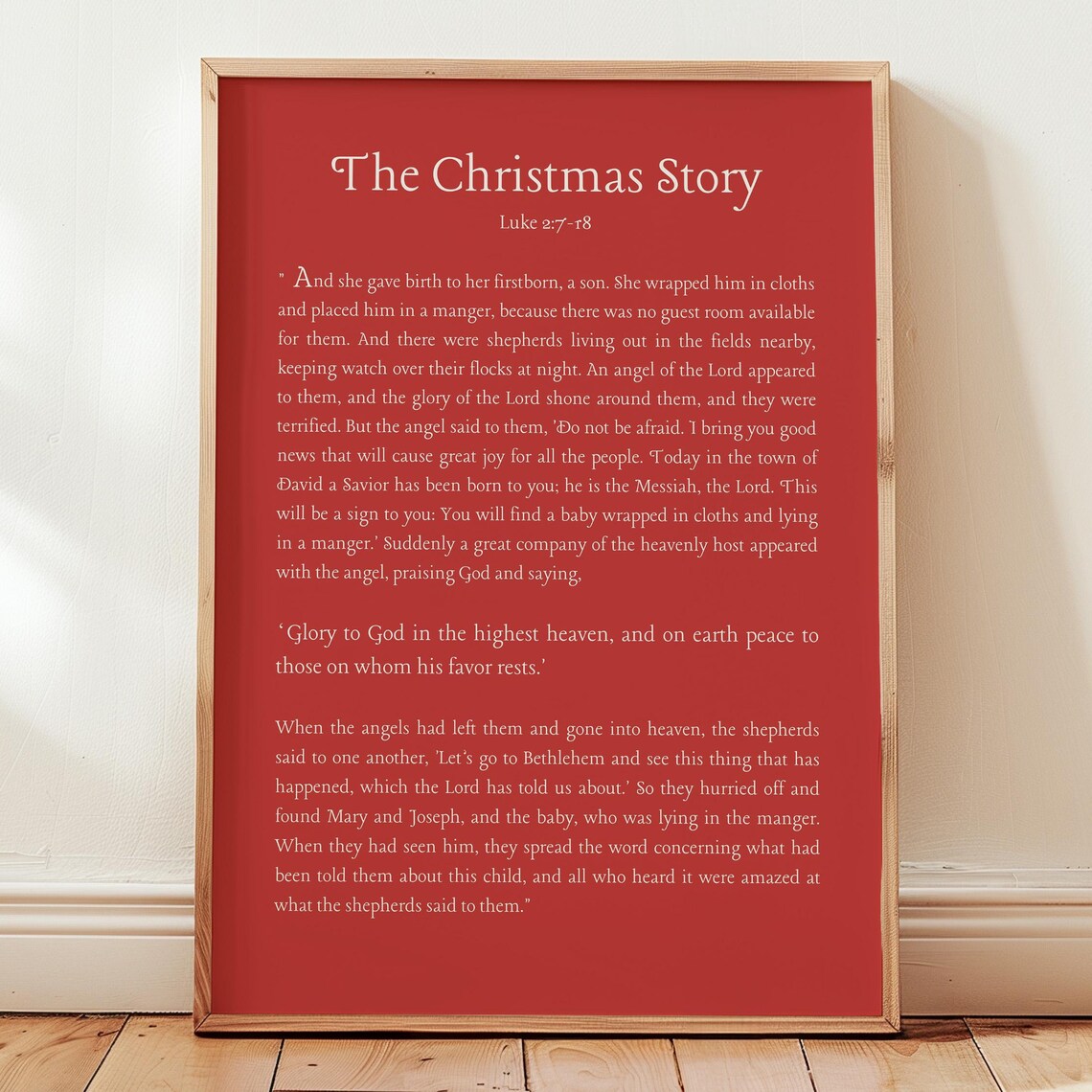Christmas Story Scripture Art Print Red Nativity Bible Verse