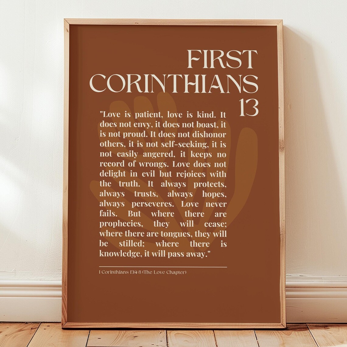 First Corinthians 13 The Love Chapter Scripture Poster Rust Brown Wall Decor