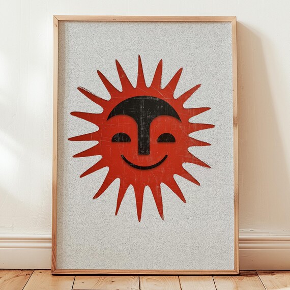 Red Smiling Sun Print Southwestern Boho Decor