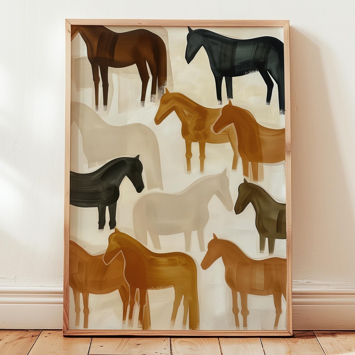 Horse Family Nine Horses Western Farmhouse Earth Tone Herd Art Poster