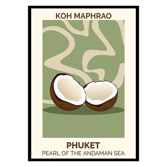 Koh Maphrao Phuket Coconut Tropical Travel Poster Retro Style