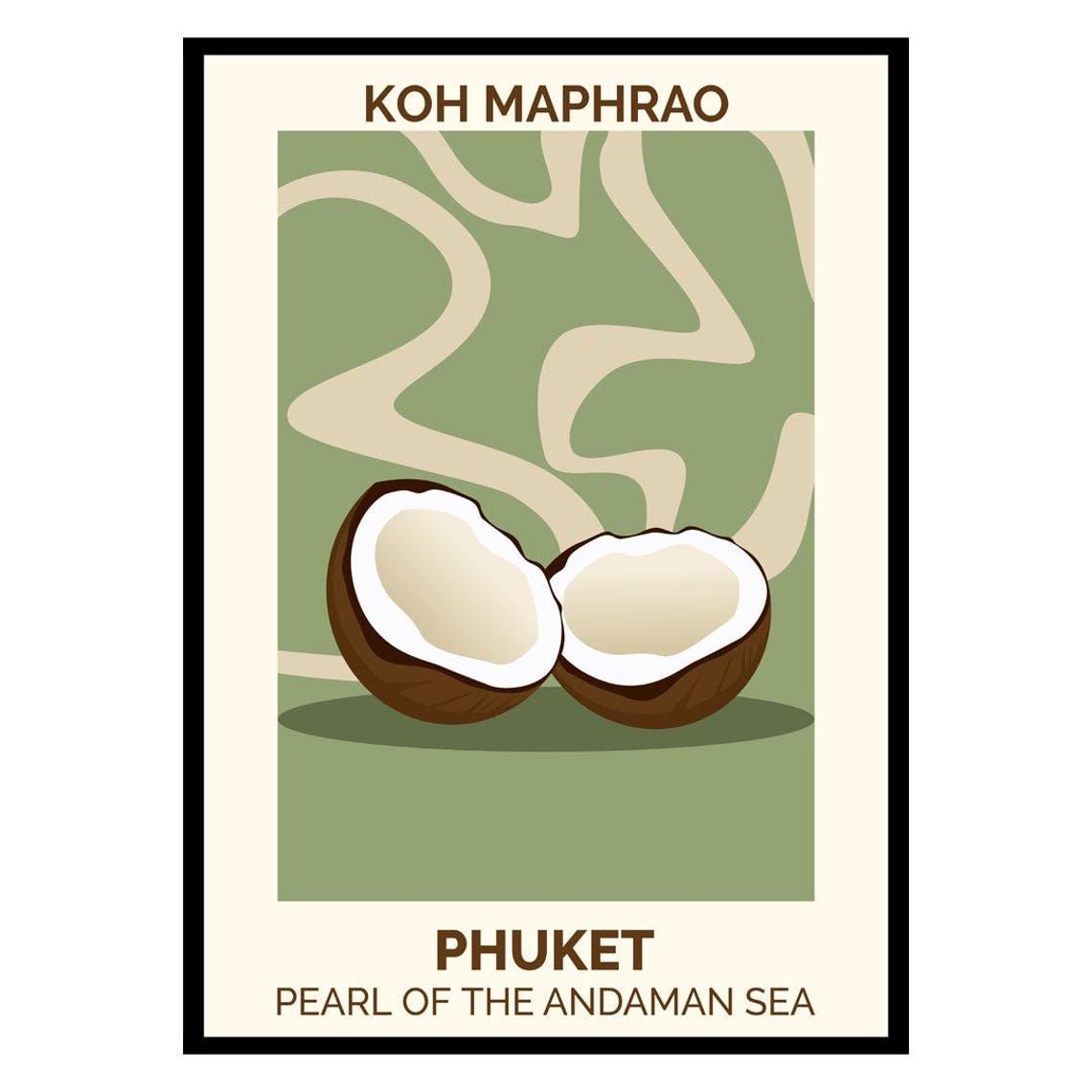 Koh Maphrao Phuket Coconut Tropical Travel Poster Retro Style
