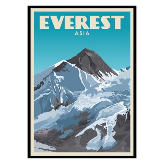 Mount Everest Asia Snow Capped Peak Vintage Travel Wall Poster