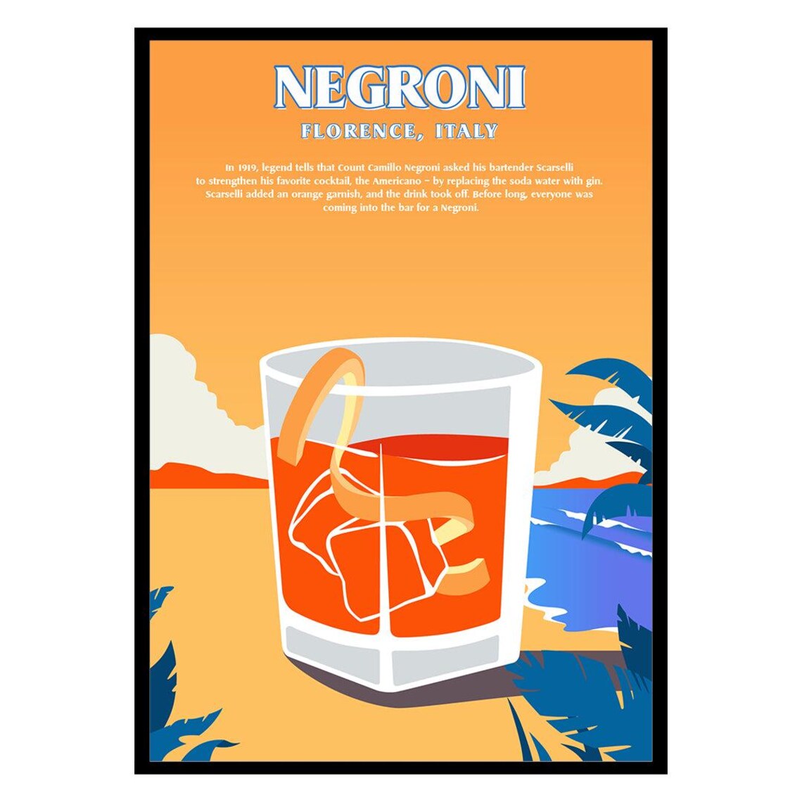 Negroni Florence Italy Retro Orange Beach Bar Poster Count Camillo