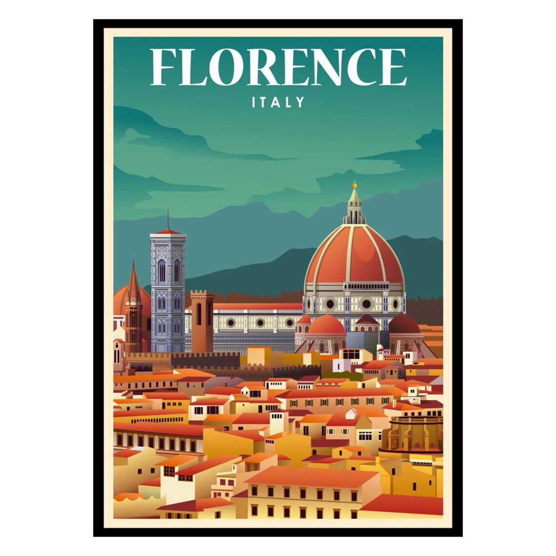 Florence Italy Duomo Cathedral Skyline Vintage Travel Poster