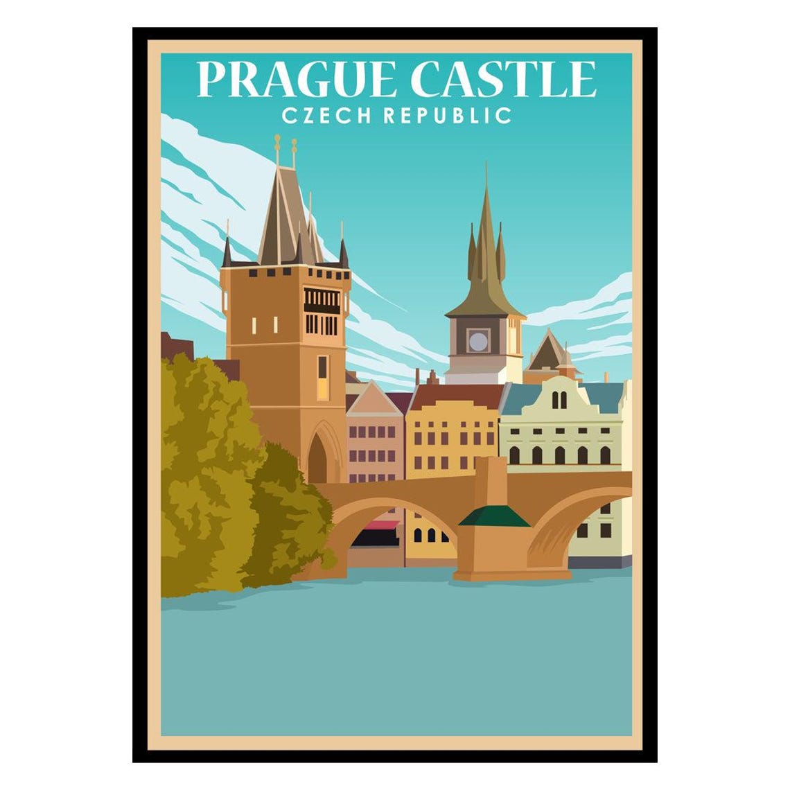 Prague Castle Czech Republic Charles Bridge Towers Travel Poster