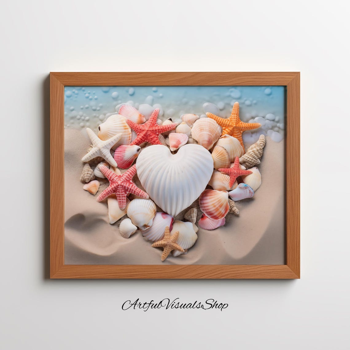 Heart Seashell Starfish Beach Sand Coastal Romantic Photo Poster