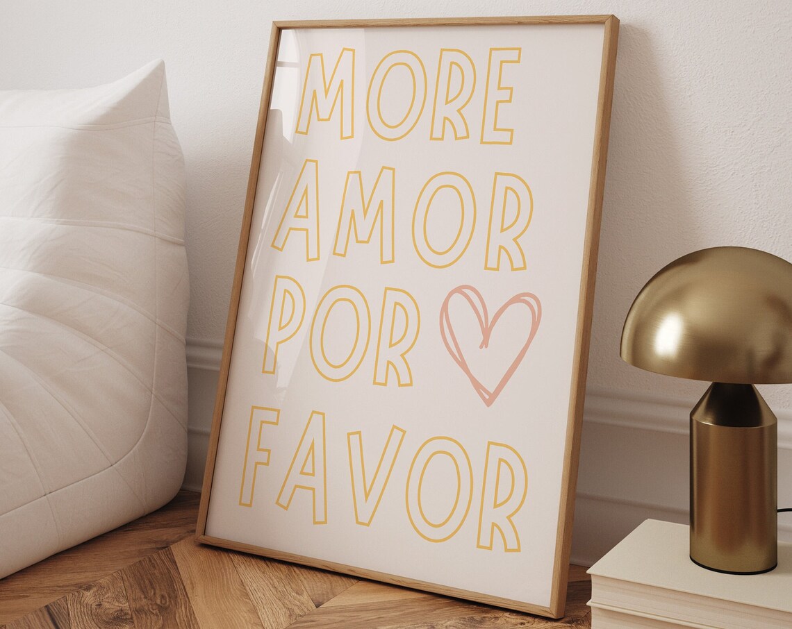 More Amor Por Favor Yellow Typography Pink Heart Love Poster - Image 2