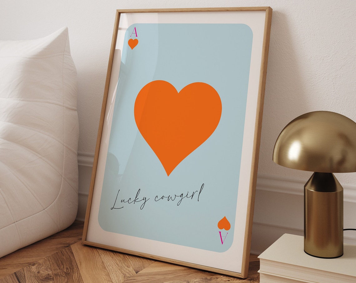 Trendy Poster Lucky Cowgirl Pink Ace Of Hearts Art Print Playing Card Poster Retro Wall Art Preppy Room Aesthetic Gallery Wall Print - Image 3