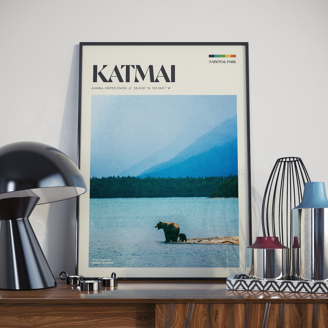 Katmai Alaska Brown Bear and Cub Lakeshore National Park Photo Poster