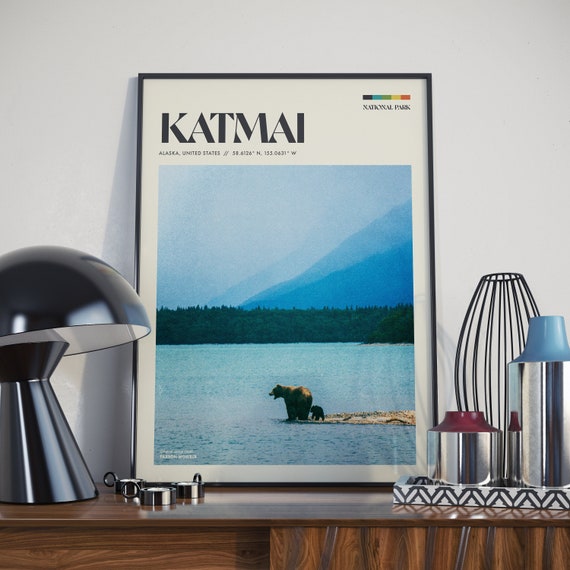 Katmai National Park Retro Poster Design Usa Photo Rustic Wall Art Home Decor Travel Gift Vintage Photography Print