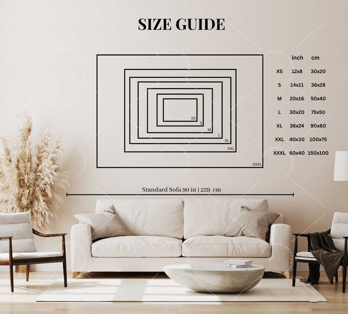 Framing Size Guide Chart With Standard Sofa Scale Reference Poster