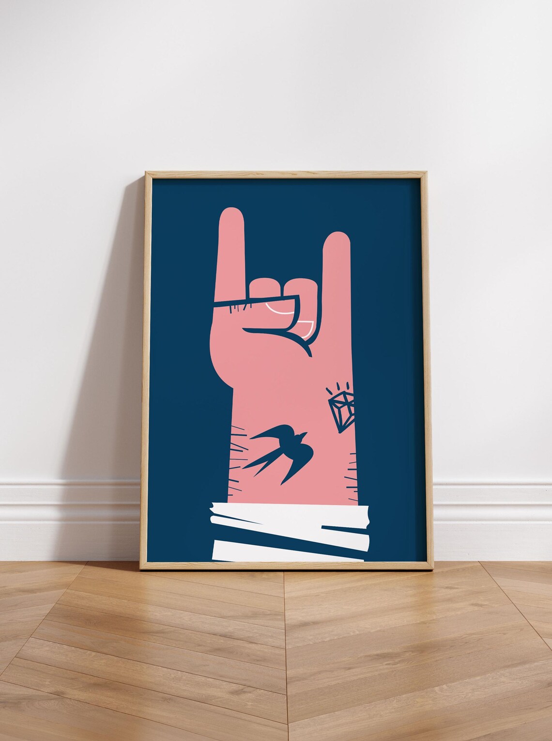 Rock On Tattoo Illustration Poster, Mid-Century
