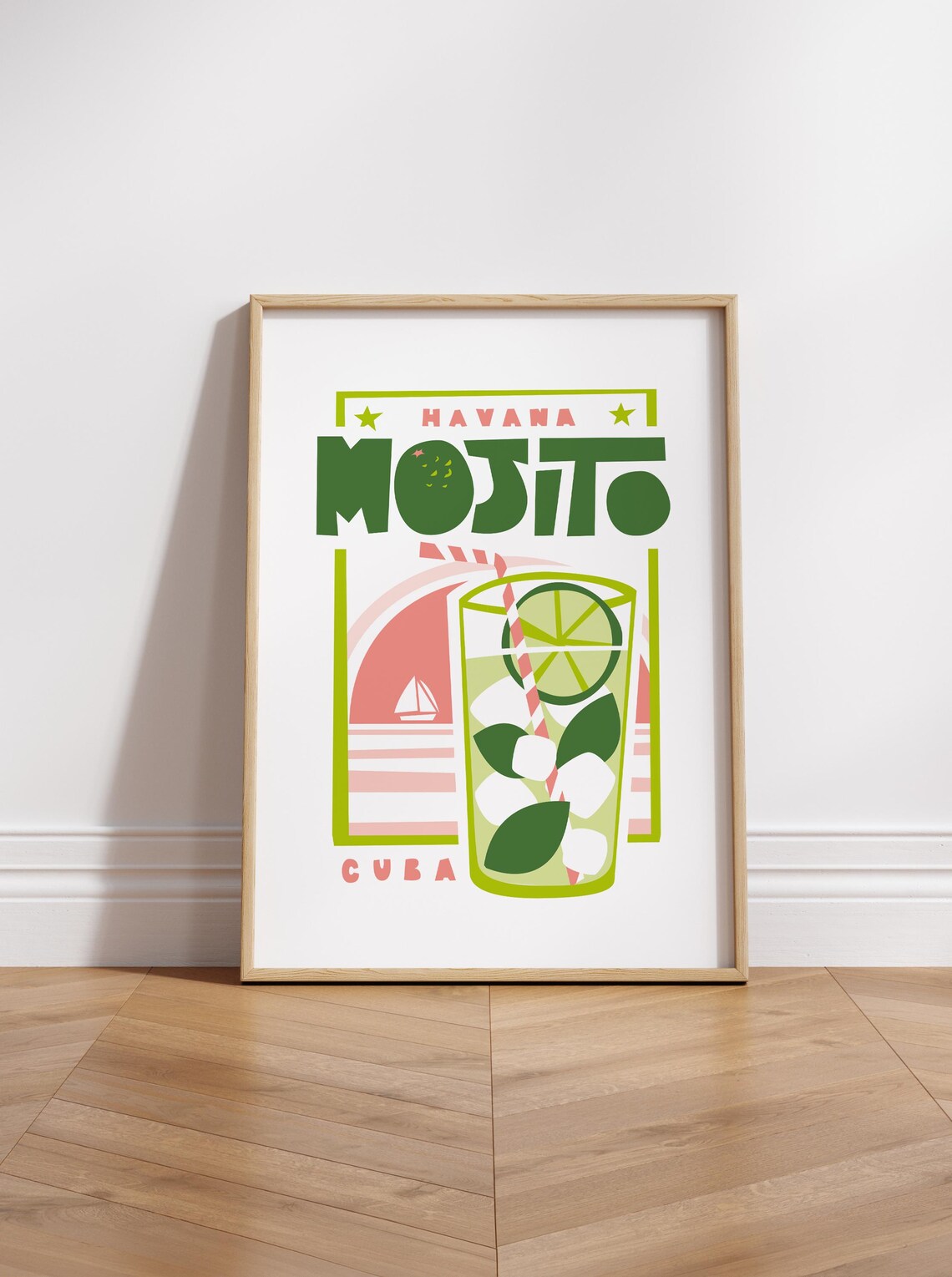Mojito Havana Kitchen Poster Print, Mid-Century Style