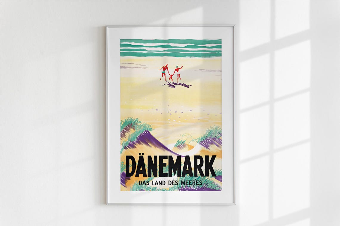 Danemark Vintage Beach Dunes Retro Travel Seaside Art Poster