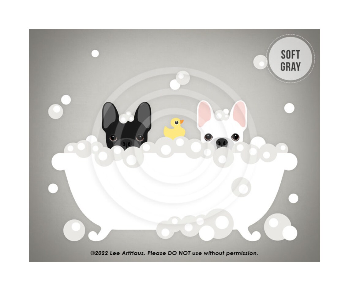 Two French Bulldogs In Bubble Bath With Rubber Duck Dog Poster - Image 3